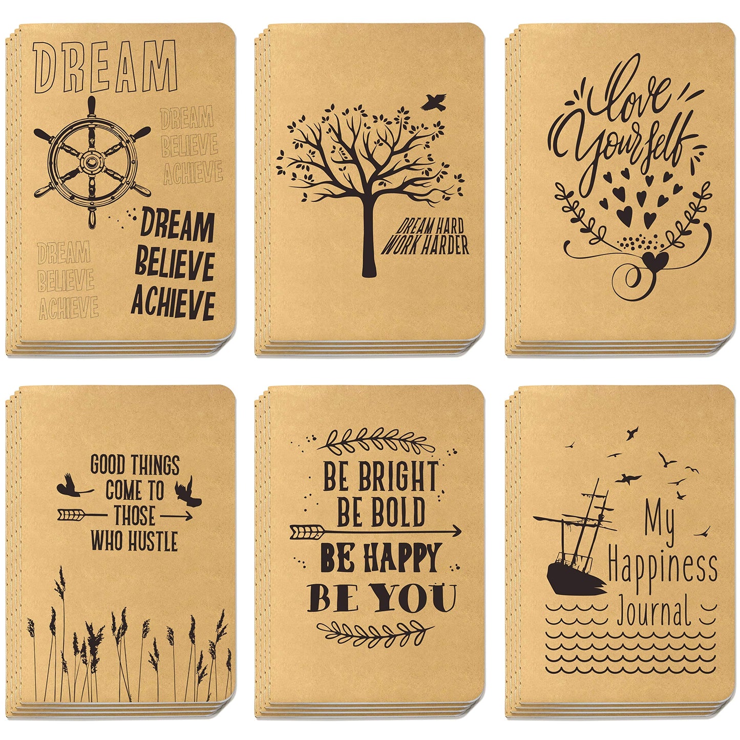 24 Pack Kraft Lined Notebook Journal Pocket Notebook with 6 Designsin (80 pages, 4” x 5.7”)