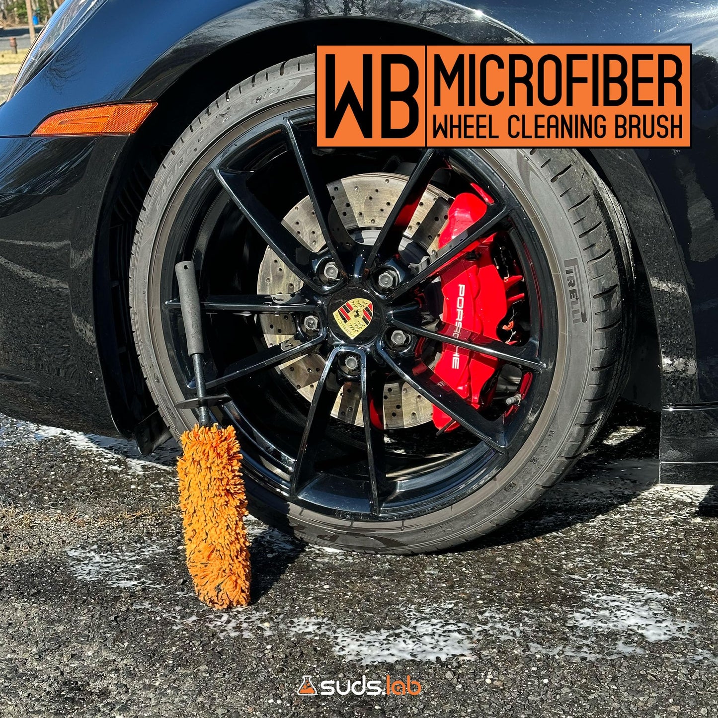 Suds Lab WB Premium Microfiber Cleaning Wheel Brush for All Vehicle Types – 18.1" Ultra-Soft & Scratch-Free Reusable Rim, Wheel, and Tire Brush with Ergonomic Handle