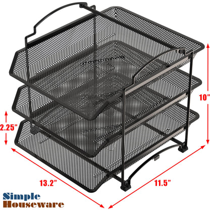 Simple Houseware 3 Tier Stackable and Sliding Document Letter Tray Organizer, Black