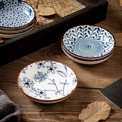 Swuut Japanese Style Ceramic Dipping Bowls,4'' Small Side Dishes Soy Sauce Dish for Sushi Dip,Snack,2.5 Oz Blue and White Pinch Bowl for Kitchen Prep - Set of 6 (4 inch)