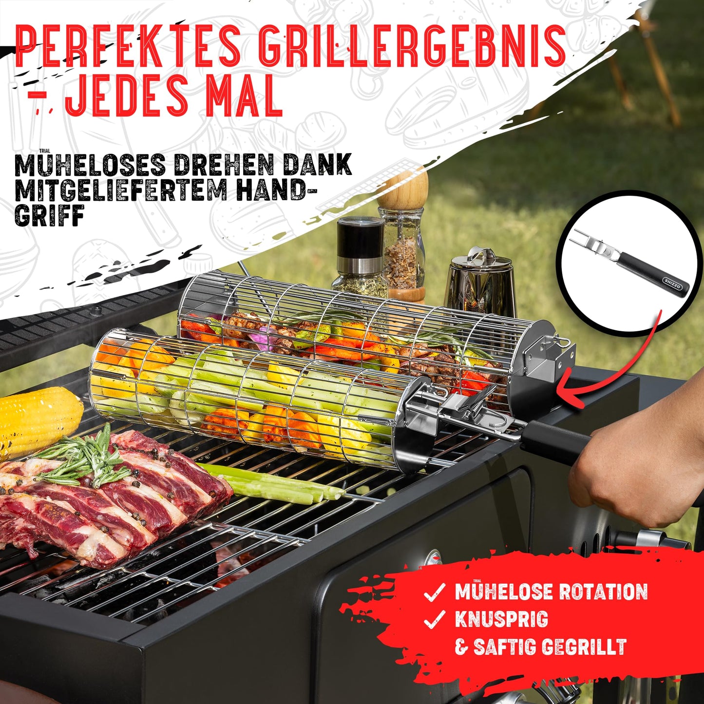 Rolling Grill Basket, New Opening Design, Extra Sturdy Cylinder Grilling Basket, Food Grade Stainless Steel, Large Portable Outdoor Camping accessories BBQ Net Rack, Cooking Griller for Fish