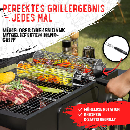 Rolling Grill Basket, New Opening Design, Extra Sturdy Cylinder Grilling Basket, Food Grade Stainless Steel, Large Portable Outdoor Camping accessories BBQ Net Rack, Cooking Griller for Fish
