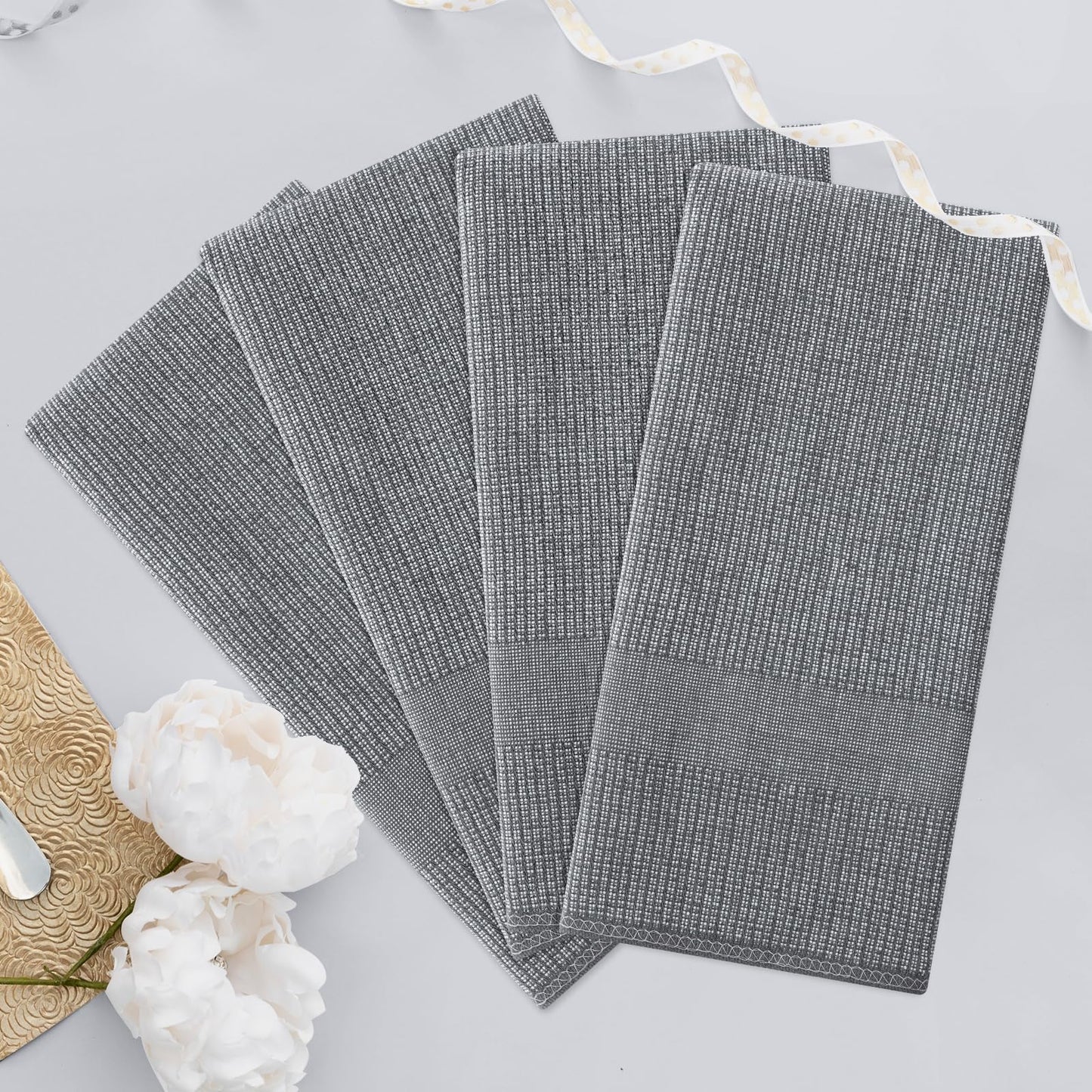smiry Premium Kitchen Towels(18"x 28", 6 Pack), Large Cotton Dish Cloths Set, Flat & Terry Towel Highly Absorbent Tea Towels with Hanging Loop, Grey