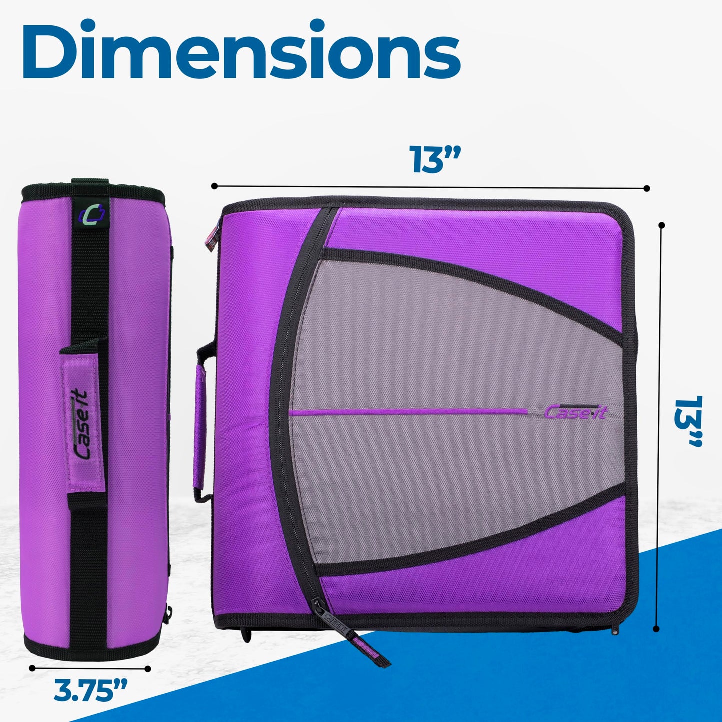 Case-it The Mighty Zip Tab Zipper Binder - 3 Inch O-Rings - 5 Color Tab Expanding File Folder - Multiple Pockets - 600 Sheet Capacity - Comes with Shoulder Strap - Deep Purple D-146