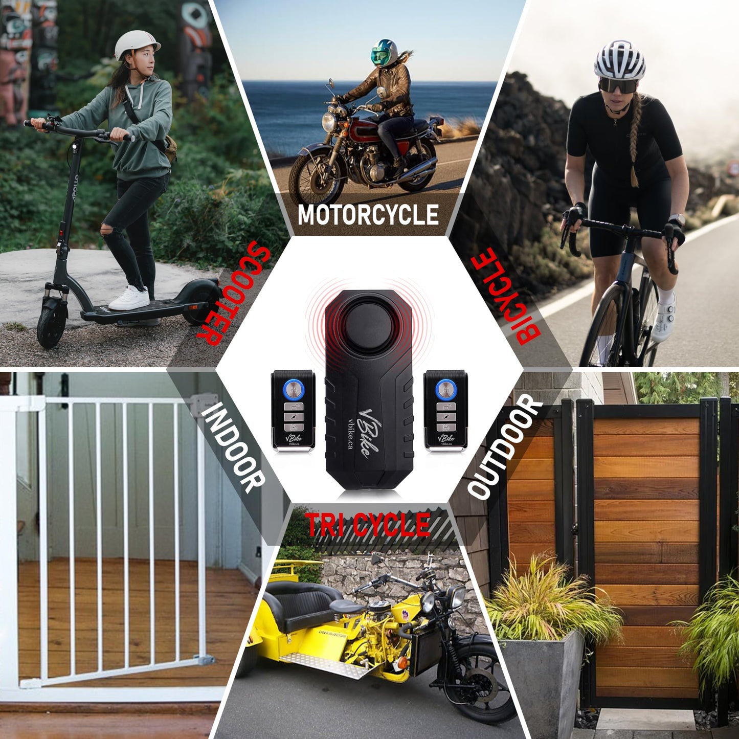 vBike Anti-Theft Alarm System,for eBike, Bike, Motorcycle, and Trailer Wireless with Two Remote Controls, Vibration Motion Sensor, Waterproof, 113dB Loud Alarm with Seven Sensitivity Level