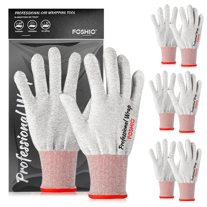FOSHIO Vinyl Wrap Gloves, Professional Anti-Static Application Gloves, Carbon Fiber Vinyl Wrap Tool Dust-Free Working Gloves (4 Pairs)