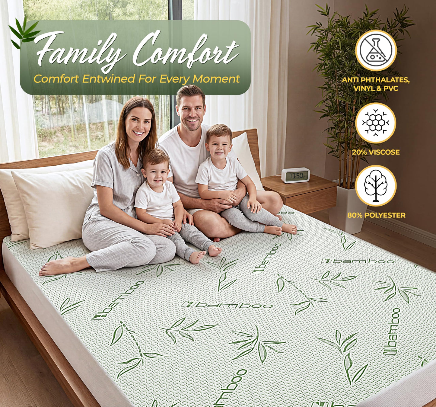 Beddora Bamboo Mattress Protector Queen – 100% Waterproof TPU, Cooling Breathable Viscose from Bamboo, Noiseless Fitted Style, Deep Pocket Fits 18–21"