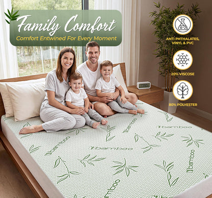 Beddora Bamboo Mattress Protector Queen – 100% Waterproof TPU, Cooling Breathable Viscose from Bamboo, Noiseless Fitted Style, Deep Pocket Fits 18–21"