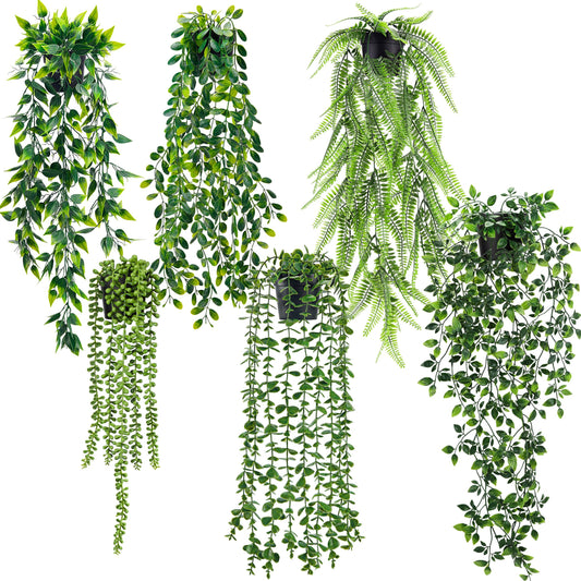 Der Rose 6Pcs Fake Plants Hanging Potted Artificial Hanging Faux Ivy Vines Plants for Bathroom Kitchen Wall Shelf Decor Indoor Outdoor