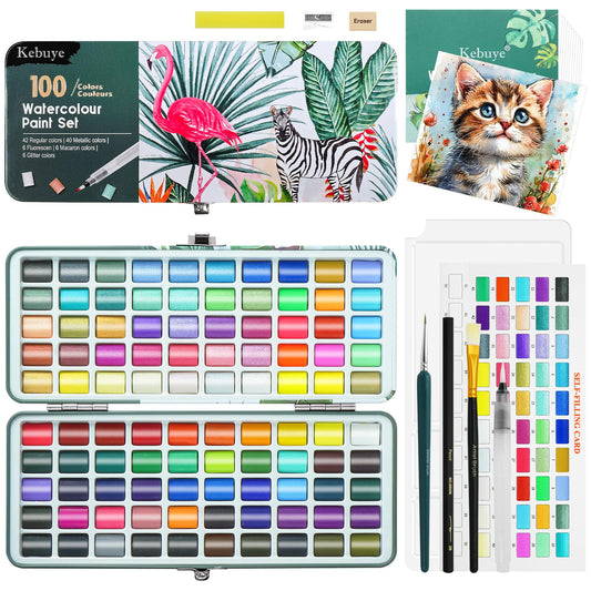 Watercolor Paint Set 100 Colors - Water Color Paints for Travel Art Kit with Water colour Paper Brushes Palette and other Tools - Professional Watercolours for Adult Kids Painting Coloring Gouache