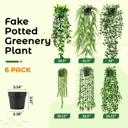 Der Rose 6Pcs Fake Plants Hanging Potted Artificial Hanging Faux Ivy Vines Plants for Bathroom Kitchen Wall Shelf Decor Indoor Outdoor