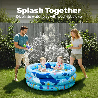 Sloosh Inflatable Kiddie Pool, 34"x10" Blow Up Kids Pool, 3 Rings Blue Baby Pool for Toddler, Kid Swimming Pool Play Pit for Dog with Ocean Whale Pattern for Summer Water Party Backyard Garden(Whale)