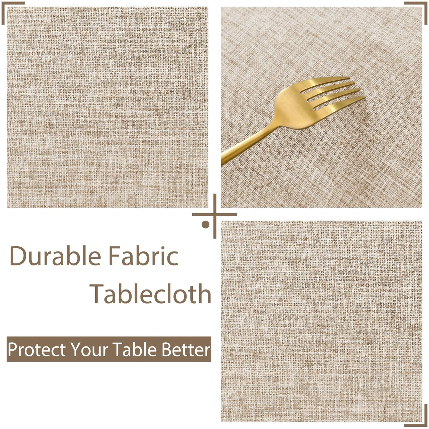 XWZO Faux Linen Round Tablecloth Wrinkle Free Stain Resistant Spillproof Washable Table Cloth for Kichen and Dinning Room Rustic Farmhouse Style Table Cover, Beige,60 inch, Round
