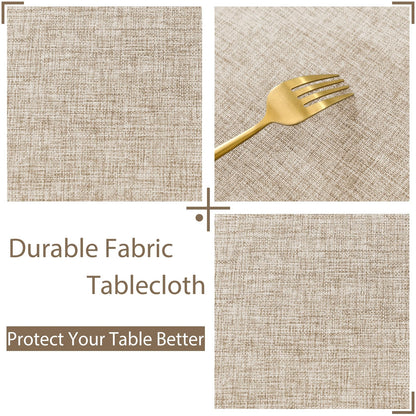 XWZO Faux Linen Round Tablecloth Wrinkle Free Stain Resistant Spillproof Washable Table Cloth for Kichen and Dinning Room Rustic Farmhouse Style Table Cover, Beige,60 inch, Round