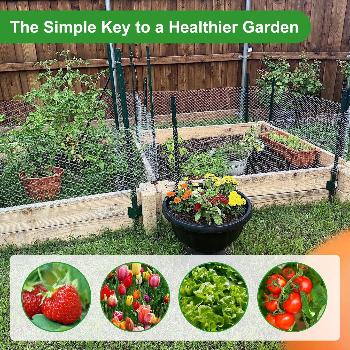 16inx40ft Chicken Wire with 100 Zip Ties, Galvanized Hexagonal Metal Mesh Wire Fencing to Protect Gardening Plants, Vegetables, Flowers, Fruits from Dogs, Rabbits Squirrels