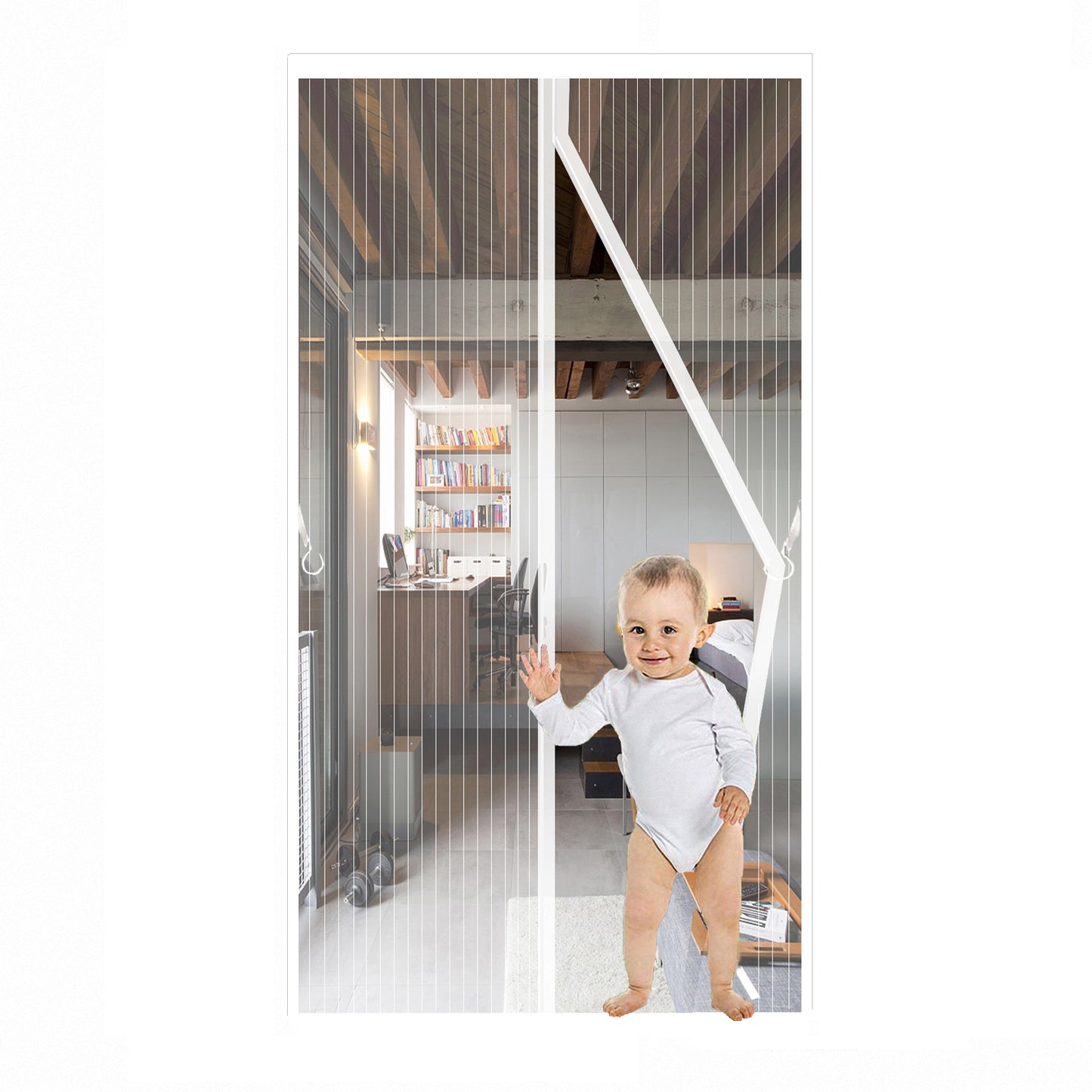White Magnetic Screen Door Fits Door Size 32x80in Screen Size 34x82in Heavy Duty Mesh Full Frame With Magic Tape