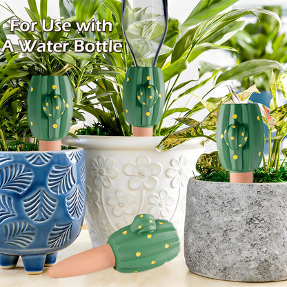 4 Pcs Plant Self-Watering Spikes, Automatic Plant Waterer Devices, Terracotta Drip Water Stakes Irrigation Watering Globes, Plant Watering System for Indoor Outdoor Garden (Cactus)