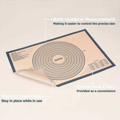 Sapid Extra Thick Silicone Pastry Mat Non-slip with Measurements for Non-stick Silicone Baking Mat Extra Large, Dough Rolling, Pie Crust, Kneading Mats, Countertop, Placement Mats (24inch x 36inch, Gray)
