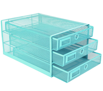 Annova Desk Organizer Wire Mesh 3 Tier Sliding Drawers Paper Sorter/Multifunctional/Premium Solid Construction for Letters, Documents, Mail, Files, Paper, Kids' Art Supplies … (turquoise)