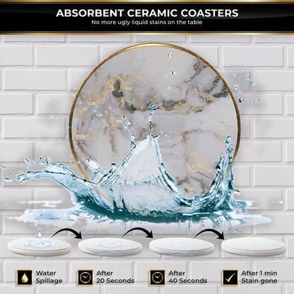 KROWN KITCHEN - 6 Pieces Coasters for Drinks Absorbent with Holder. Stone Coasters with Cork Base. Gift Ideas