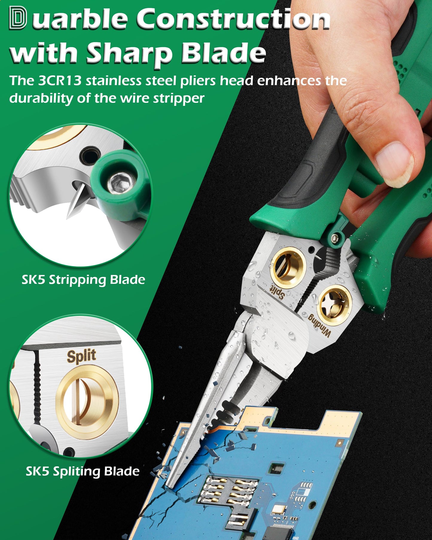 8 in 1 Wire Stripper with Voltage Tester, Wire Strippers/Crimper with Plier, Cutters, Splitting(12V-250V), Wire Stripping Tools for 10-18 AWG for Professional Electrician & DIY Tool
