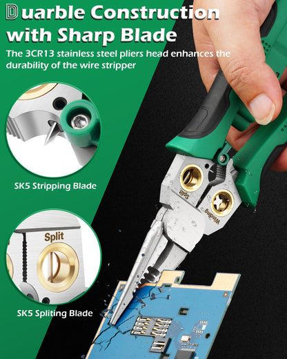 8 in 1 Wire Stripper with Voltage Tester, Wire Strippers/Crimper with Plier, Cutters, Splitting(12V-250V), Wire Stripping Tools for 10-18 AWG for Professional Electrician & DIY Tool