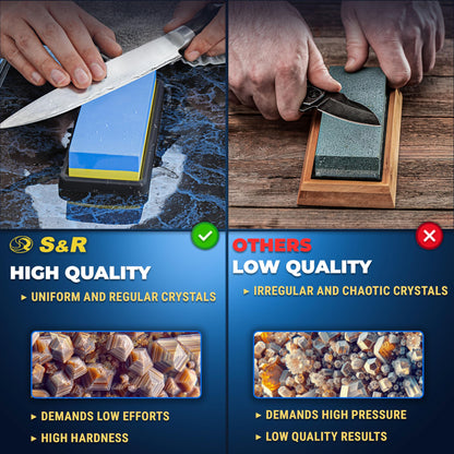 S&R 2-Sided Whetstone Sharpening Stone 18 x 6 x 3 cm with 1000/6000 Grit and Silicone Holder, 100% Corundum