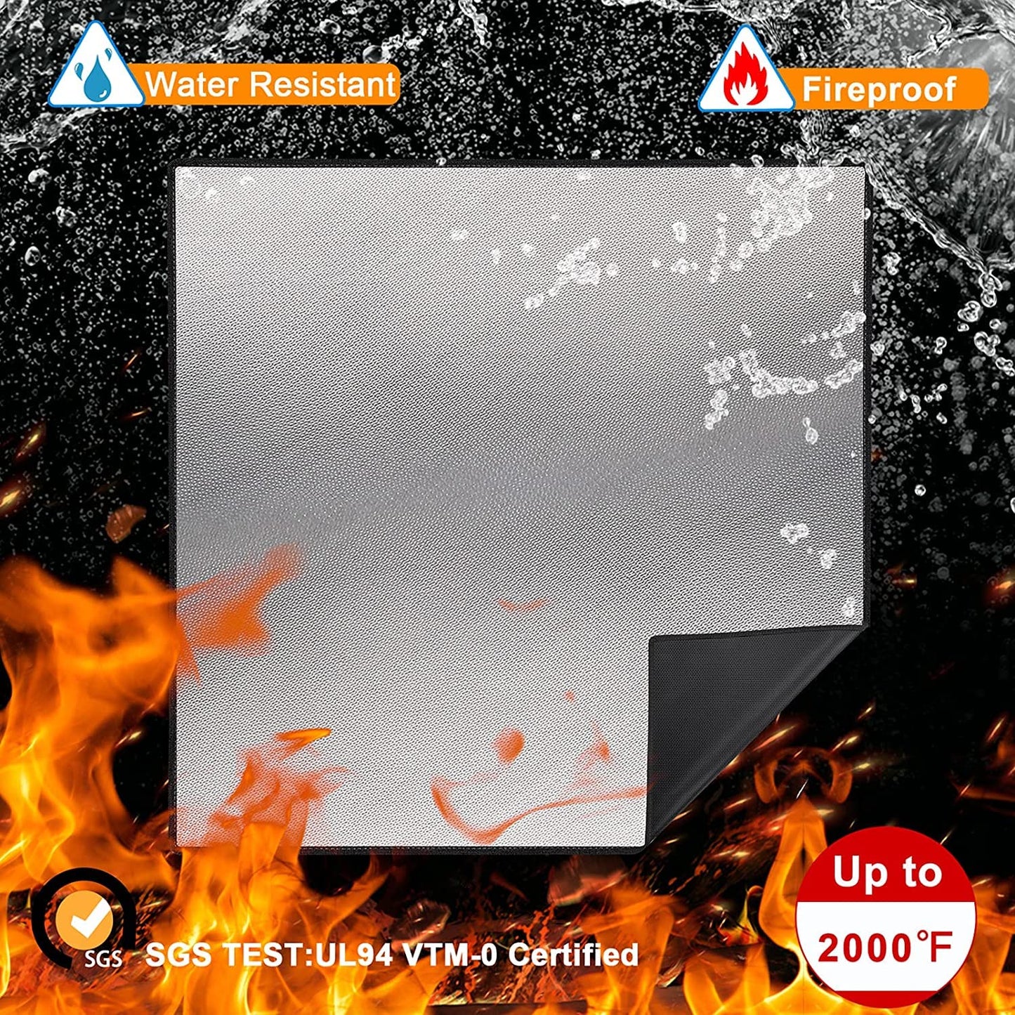 40" Square Fire Pit Mat Grill Mat,DocSafe Fireproof Mat 3 Layers Fire Pit Pad for Deck Patio Grass Outdoor Wood Burning Fire Pit and BBQ Smoker,Easy to Clean,Black & Silver