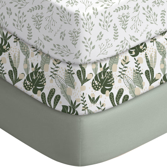 Yoofoss Baby Crib Sheets for Boys Girls, Fitted Crib Sheet 3 Pack for Standard Crib and Toddler Mattress, Super Soft Microfiber Baby Sheet 28x52x8in (Small Leaves)