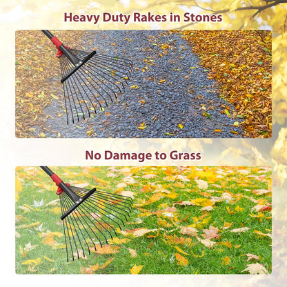 76 Inch Rake for Leaves, Adjustable 18 Metal Tines with Expandable Head Garden Rakes for Lawns Heavy Duty Metal Rake for Leaves Yard Gardening Grass Outdoor Debris