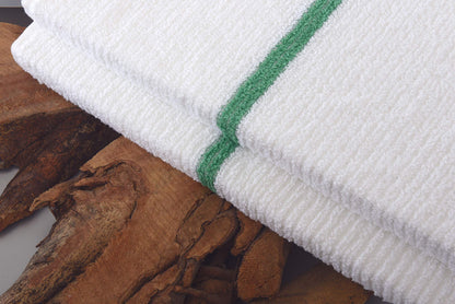 Premium Bar Mop Towels White with Green Stripe, 12-Pack,100% Organic Cotton, Kitchen Towels 16”x19”, Thick and Absorbent, Dish Towels, Bar Towels & Tea Towels (12)