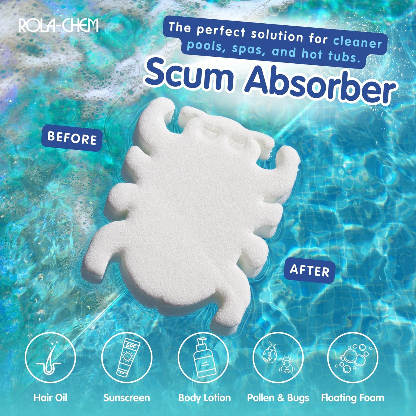 2 Pack Scumbug HotTub Scum Absorber – The Original, Highest Rated Scum Absorber Ever – Pool Sponge Oil Absorber for Hot Tub, Spa & Pool – Hot Tub Cleaning Tools That Soak Up Oil & Grime