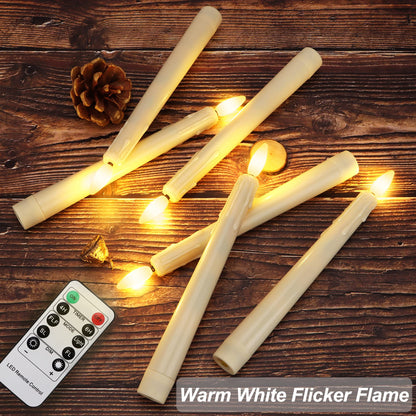 yunsheng Battery Operated LED Window Candles with Remote Timer, 8 Inches Ivory Flameless Taper Flickering Candles, Removable Black Candlesticks and Suction Cups, Holiday, Home Decor, 4 Pack