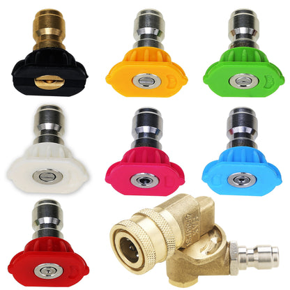 AMZ Tool Pressure Washer Accessories Kit, 7 Power Washer Nozzle Tips, Quick Connect Pivoting Coupler, 1/4 inch, 4500 PSI, 8-Pack