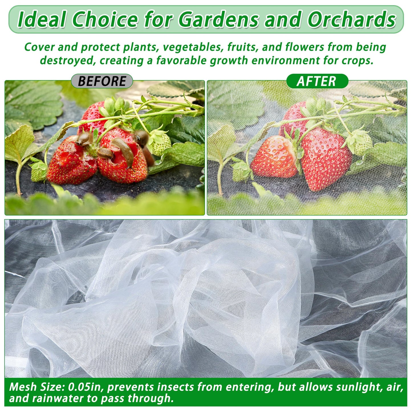 2 Pack Garden Netting for Raised Beds, 4x2FT Raised Bed Plant Covers for Garden Protection, Fine Mesh Bird Netting Pest Barrier Screen with Drawstring and Clips for Protecting Vegetables Fruits Crops