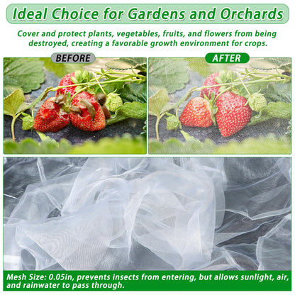 2 Pack Garden Netting for Raised Beds, 4x2FT Raised Bed Plant Covers for Garden Protection, Fine Mesh Bird Netting Pest Barrier Screen with Drawstring and Clips for Protecting Vegetables Fruits Crops