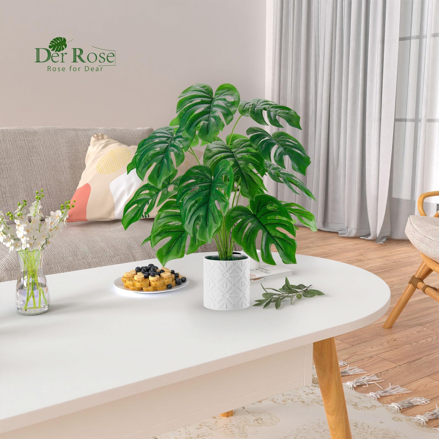 Der Rose Artificial Monstera Plants Large 28 Inch Flower Pots for Home Bedroom Living Room Decor