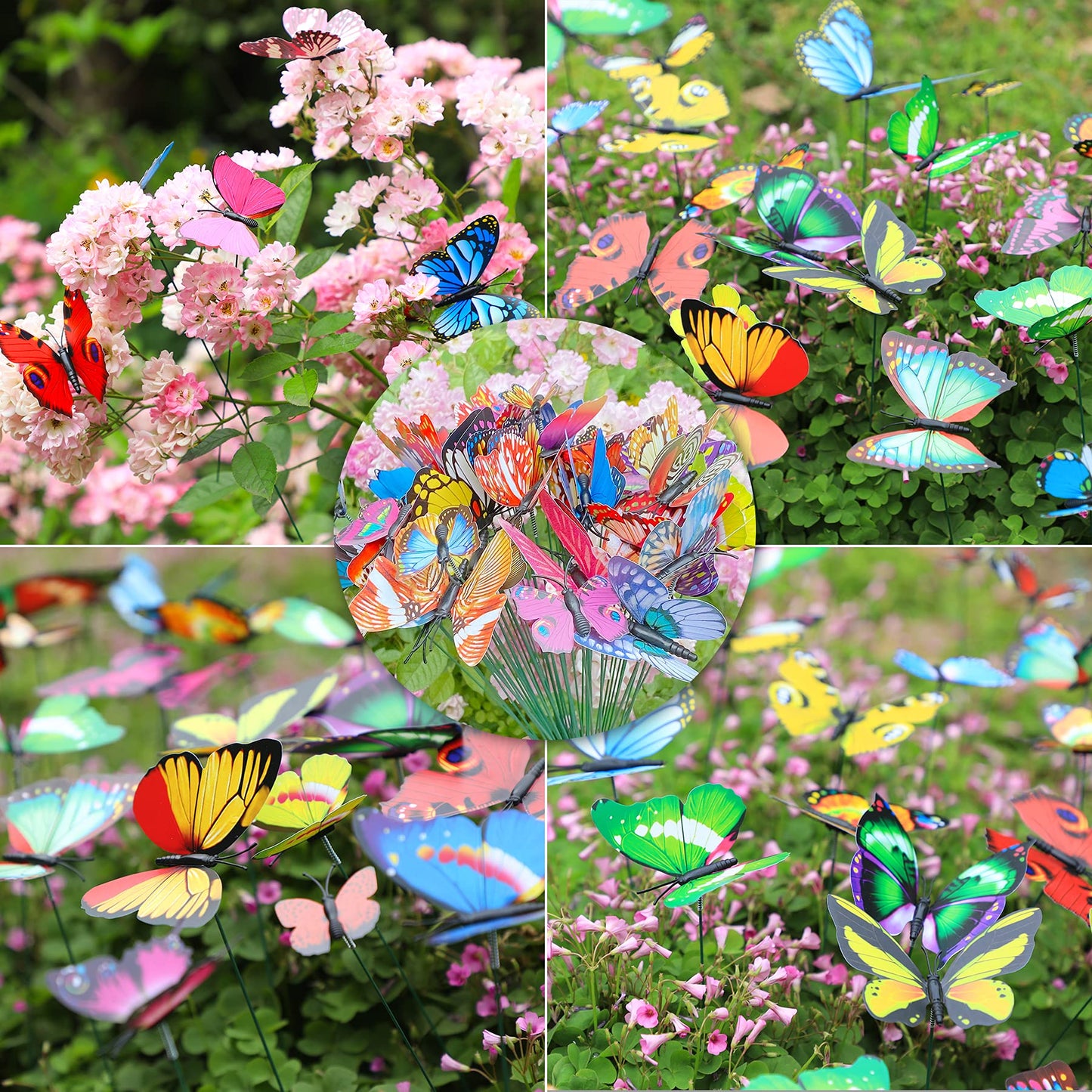 Augshy 75 PCS Butterfly Garden Decor Stakes, PVC Waterproof Gardening Art Butterfly Ornaments for Outdoor Yard Lawn Home Decoration (Luminous)