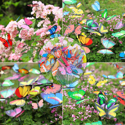 Augshy 75 PCS Butterfly Garden Decor Stakes, PVC Waterproof Gardening Art Butterfly Ornaments for Outdoor Yard Lawn Home Decoration (Luminous)