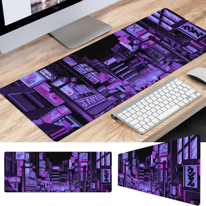DESIGNFULLPRINT Dark Purple Japanese Anime Retro Vaporwave Mouse Mat Computer Pad for Lap Desk Mat Anime Mouse Pad Kawaii Large Gaming Pad for Mouse and Keyboard QDH