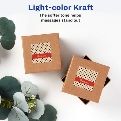 Avery Kraft Brown Square Labels, 2" X 2", for Laser/Inkjet Printers, Kraft Brown, Square, with Print-to-The-Edge, 240 Labels, Permanent (22486) Made in Canada