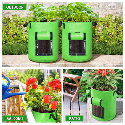 SCENGCLOS 6 Pack 10 Gallon Grow Bags, Sealed Window Planter Bags, Breathable Thickened Non-Woven Fabric Plant Pots with Access Flap, Garden Planting Bags for Grow Potato,Tomato,Carrot
