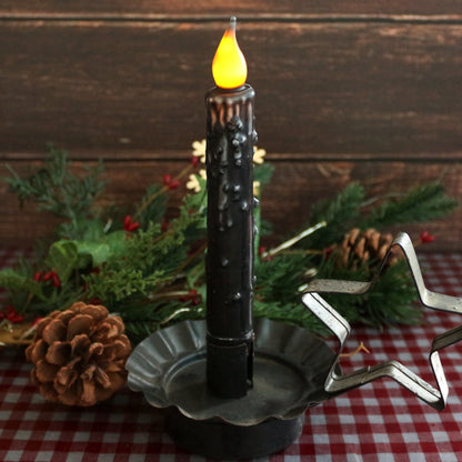 CVHOMEDECO. Real Wax Hand Dipped Battery Operated LED Timer Taper Candles Country Primitive Flameless Lights Décor, 6-3/4 Inch, Matt Black, 2 PCS in a Package