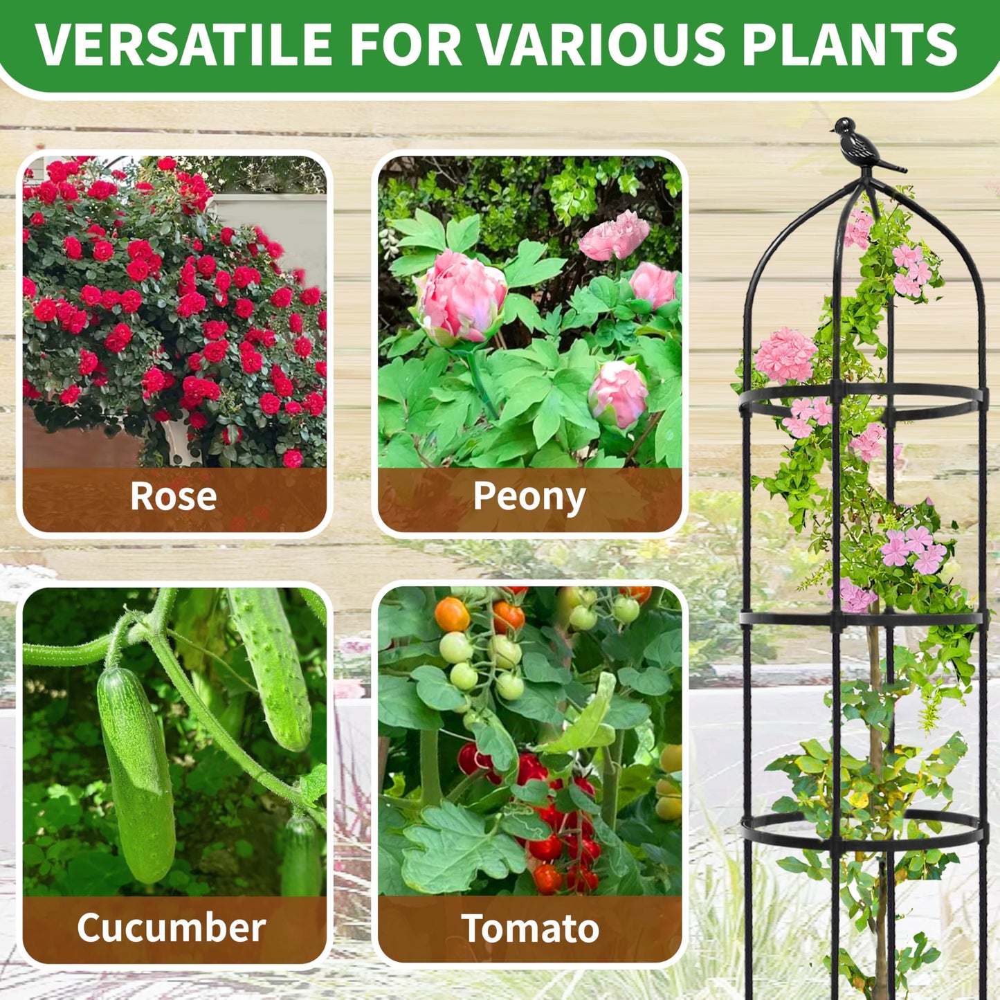 6.7FT Garden Obelisk Trellis for Climbing Plants,81”Metal Plant Support Tower,Heavy Duty Thickened Tube,Rustproof Black Vine & Flower Stand for Outdoor Indoor Use