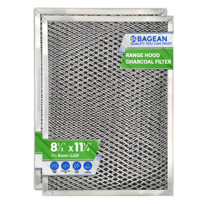 Bagean Stove Hood Vent Filter 8.50" x 11.25" LL62F Charcoal Grease Combo - Fits Ductless Broan Range Hood Filter Replacement - Metal Screen Filters Grease and Carbon Freshen Kitchen Stove Air (2-Pk)