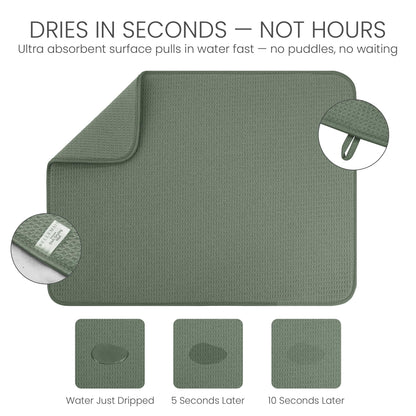 Bellemain XXL Dish Mat 24" x 17" ( LARGEST MAT ) Microfiber Dish Drying Mat , Super absorbent ( Green )