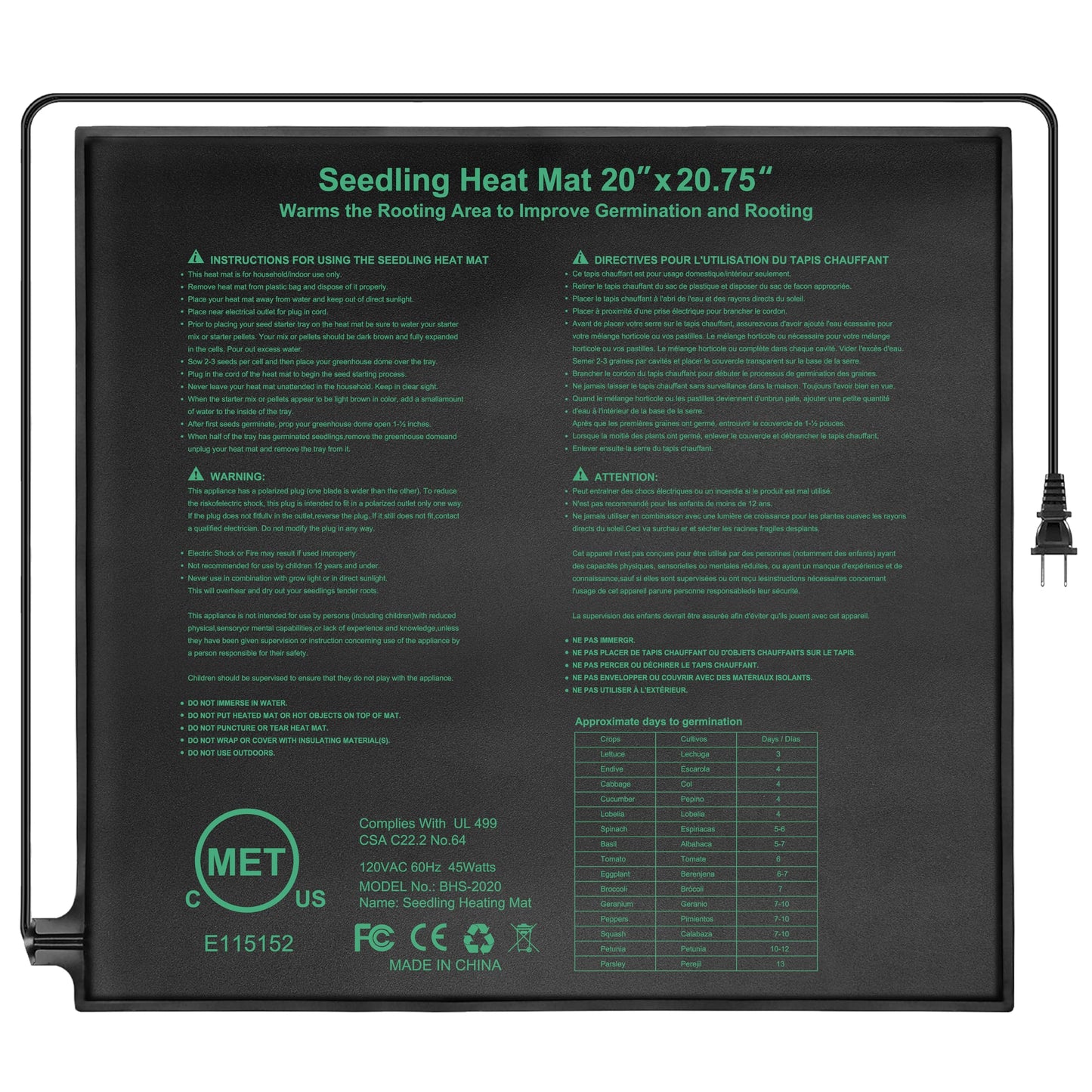 RC SLL Seedling Heat Mat,20"x20.75" Heat mats for Seed Starting,Waterproof Plant Heating Mat Heating Pad for Seed Germination,Hydroponic Heating Pad Seed Starter (1 Pack)