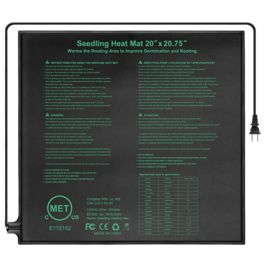 RC SLL Seedling Heat Mat,20"x20.75" Heat mats for Seed Starting,Waterproof Plant Heating Mat Heating Pad for Seed Germination,Hydroponic Heating Pad Seed Starter (1 Pack)