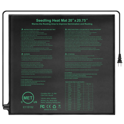 BoHoFarm Seedling Heat Mat 20" x 20.75",Waterproof Plant Hydroponic Heating Mat for Seed Starting,Plant Germination and Reptile with Power-Off Protection（1 Pack）