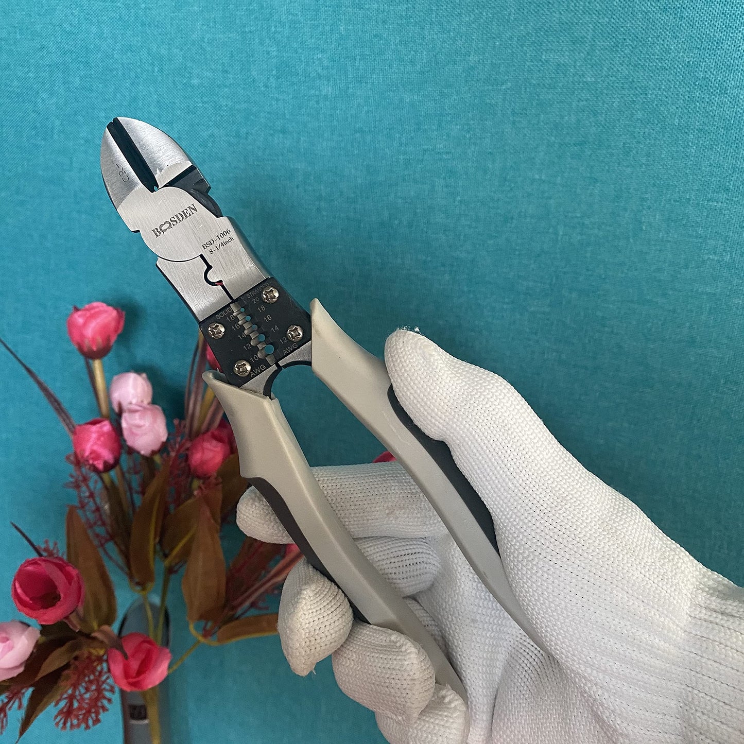 BOOSDEN Wire Cutters Heavy Duty with Wire Stripper Crimper,Diagonal Cutters,8 inch Side Cutters with a Belt Holster,Multi Function Professional Industrial High Leverage Diagonal Cutting Pliers Tool